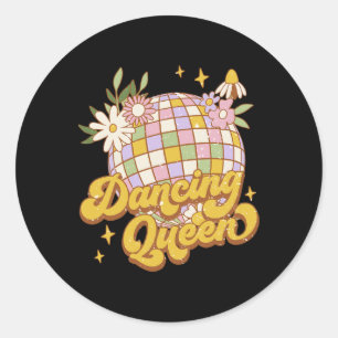 Pegatina Redonda La bailarina Queen Boho Disco Flor de los años 70