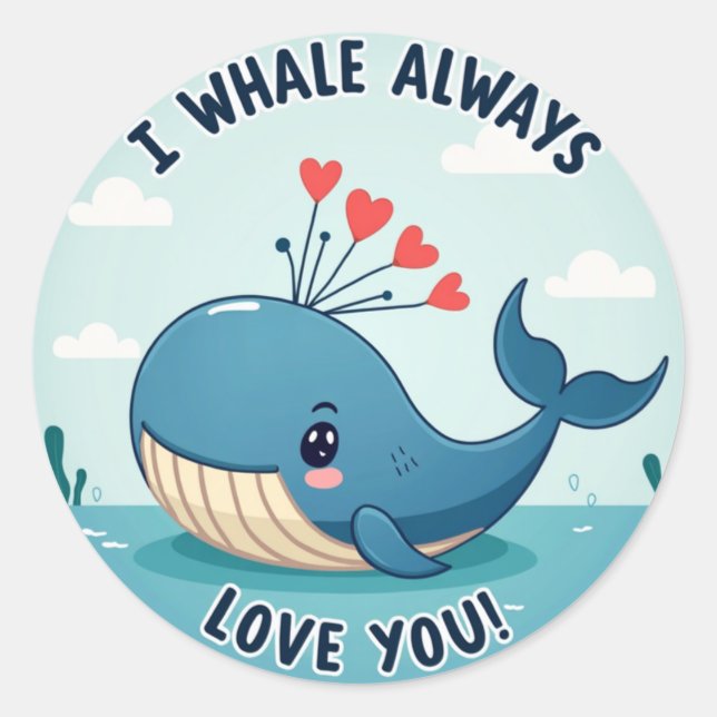 Pegatina Redonda "¡La Ballena Siempre Te Ama!" Valentine con temáti (Anverso)