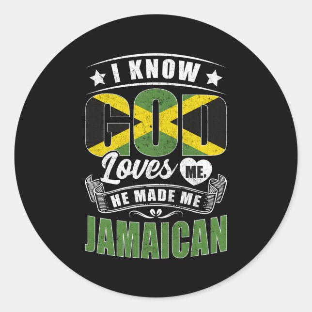 Pegatina Redonda La bandera de Jamaica que Dios me ama jamaiquinos (Anverso)
