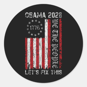 Pegatina Redonda La bandera de Obama vintage retro patriótico 2028