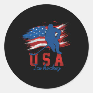 Pegatina Redonda La Bandera Estadounidense Hockey Sobre Hielo 4 De