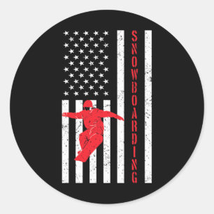 Pegatina Redonda La Bandera Estadounidense Snowboard Usa Winter Pat