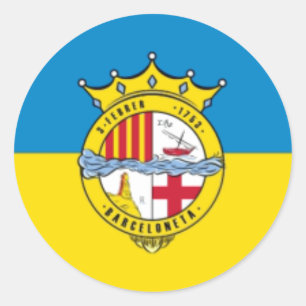 Pegatina Redonda La Barceloneta (bandera, barrio de Barcelona)