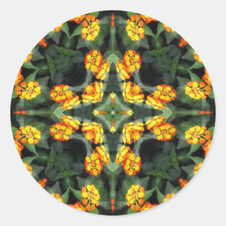 Pegatina Redonda La bella Naranja y el amarillo Lantana Kaleidoscop