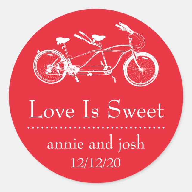 Pegatina Redonda La Bicicleta Para Dos Amores Es Las Láminas Dulces (Anverso)