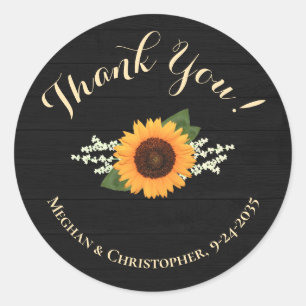 Pegatina Redonda La boda del girasol favorece la madera blanca negr