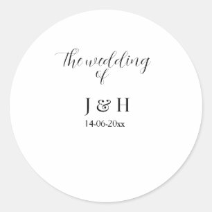 Pegatina Redonda La boda del nombre de la pareja simple fecha mínim