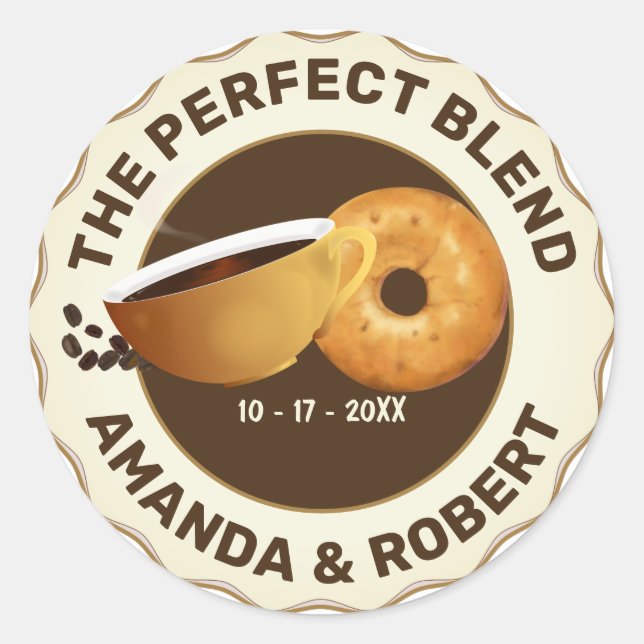 Pegatina Redonda La Bodas de Donas de Café La Mezcla Perfecta (Anverso)