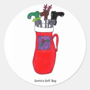 Pegatina Redonda La bolsa de golf de Santa