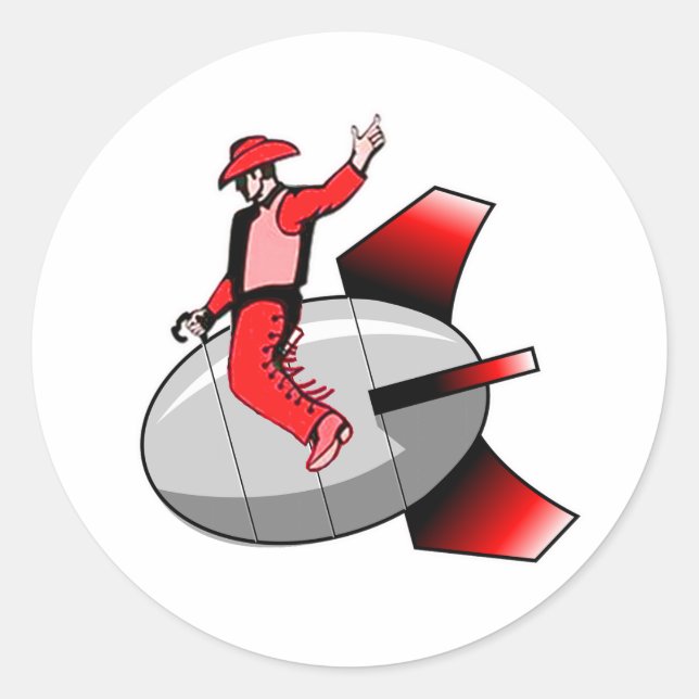 Pegatina Redonda La bomba nuclear en marcha (Anverso)