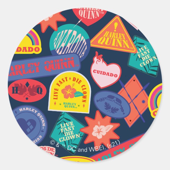 Pegatina Redonda La brigada suicida | Patrón de insignia Harley Qui (Anverso)
