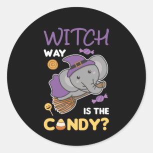 Pegatina Redonda La Bruja Elefante Es El Halloween Candy Happy
