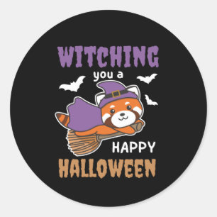 Pegatina Redonda La Bruja Panda Roja Te Toca Una Feliz Halloween