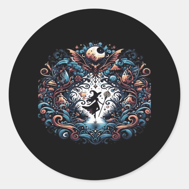 Pegatina Redonda La Bruja Whimsigota Dentro De Un Clásico (Anverso)