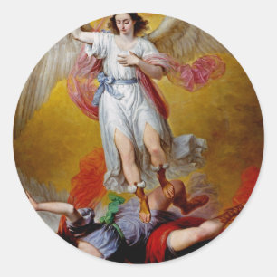 Pegatina Redonda La caída de Lucifer por Antonio Maria Esquivel