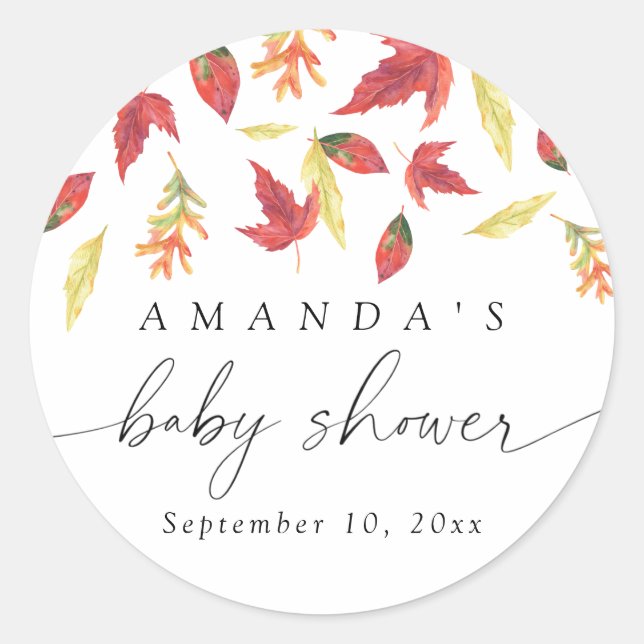 Pegatina Redonda La caída deja Baby Shower (Anverso)