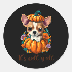 Pegatina Redonda La calabaza floral chihuahua hallo