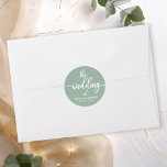 Pegatina Redonda La Caligrafía Moderna El Boda De Sage Green<br><div class="desc">Prepárate para sentirte cautivado por nuestra impresionante suite boda. Con un delicado ilustracion de hojas de eucalipto emparejadas con una caligrafía audaz y elegante, es la combinación perfecta para su encantador boda con temática de jardín. Si te estás perdiendo algún artículo o tienes una petición especial, no dudes en contactarte...</div>