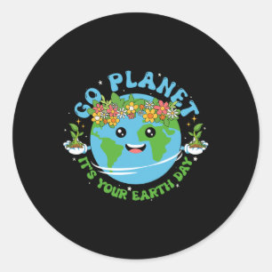 Pegatina Redonda La camiseta del Día de la Tierra se va al planeta 