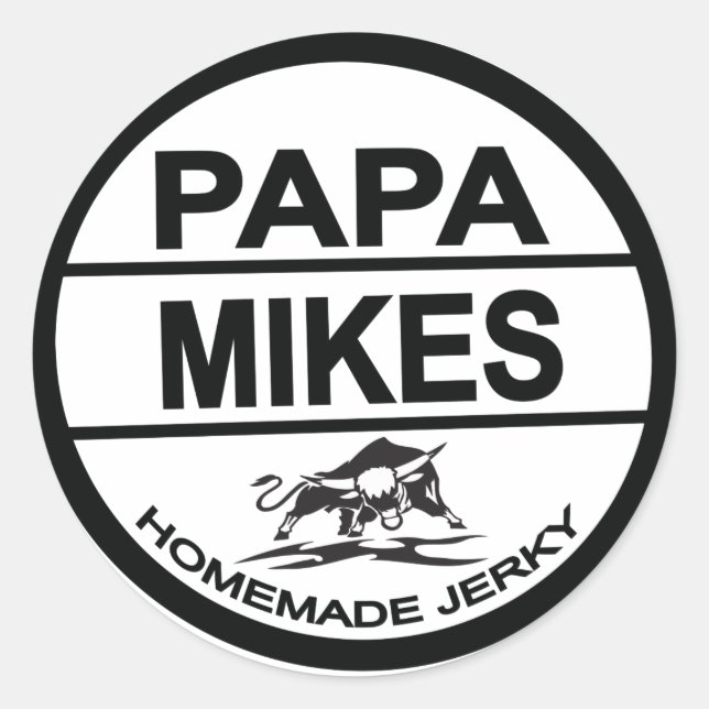 Pegatina Redonda La carne casera de Papa Mike Jerky (Anverso)