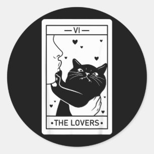Pegatina Redonda La carta de tarot de humor de gato de Los Amantes