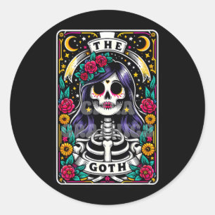Pegatina Redonda La carta de tarot divertida gótica esquelética sar