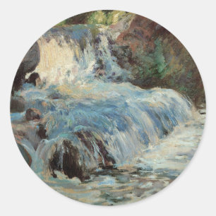 Pegatina Redonda La Cascada de Twachtman, Impresionismo Antiguo