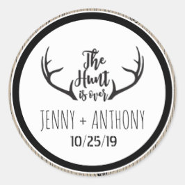 Pegatina Redonda "La caza ha terminado" Barnwood rústica salva el s