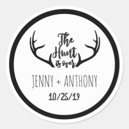 Pegatina Redonda "La caza ha terminado" Rústica Antler Salva el sel