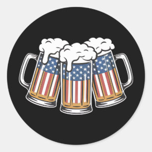 Pegatina Redonda La Cerveza 4 De Julio Bandera Estadounidense Retro