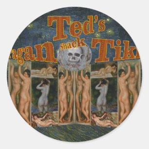 Pegatina Redonda La choza tiki pagana de Ted