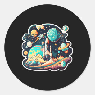 Pegatina Redonda La ciencia astronauta espacial planea espacio para