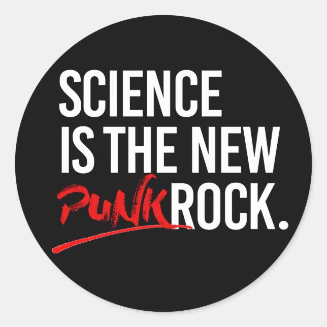Pegatina Redonda La ciencia es la nueva roca del punk (Anverso)
