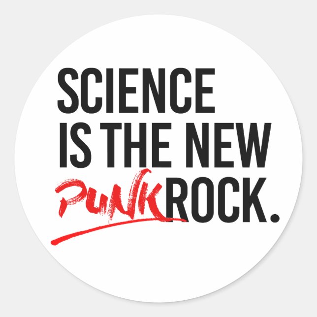 Pegatina Redonda La ciencia es la nueva roca del punk (Anverso)
