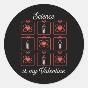Pegatina Redonda La ciencia es mi San Valentín Química Átomo Tubo d