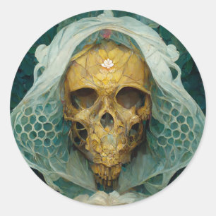 Pegatina Redonda La ciencia ficción de Drone Bee Skull