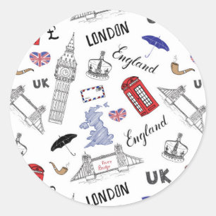Pegatina Redonda La ciudad de Londres Doodles el modelo