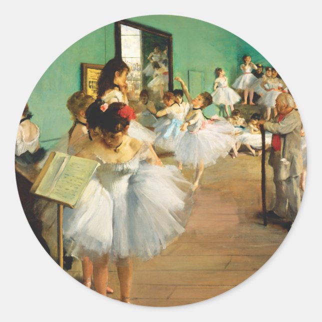 Pegatina Redonda La clase de danza (1874) de Edgar Degas (Anverso)