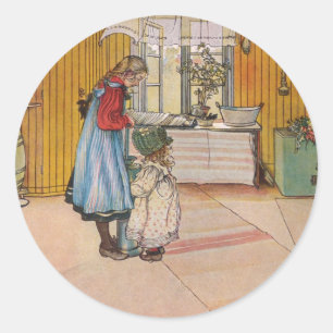 Pegatina Redonda La cocina del artista del sueco de Carl Larsson