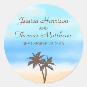 Pegatina Redonda La colección de bodas acuarelas en la playa