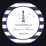 Pegatina Redonda La colección de Bodas del faro náutico<br><div class="desc">Celebre con estilo con estos elegantes y muy modernos pegatinas de novios. Este diseño es fácil de personalizar con la redacción de su evento especial y sus invitados estarán encantados cuando vean a estos fabulosos pegatinas.</div>