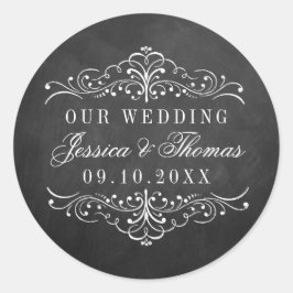 Pegatina Redonda La colección de Bodas Ornate Chalkboard