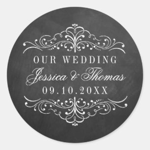 Pegatina Redonda La colección de Bodas Ornate Chalkboard