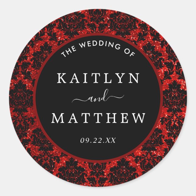 Pegatina Redonda La colección de Bodas Purpurinas Damask Las Vegas (Anverso)