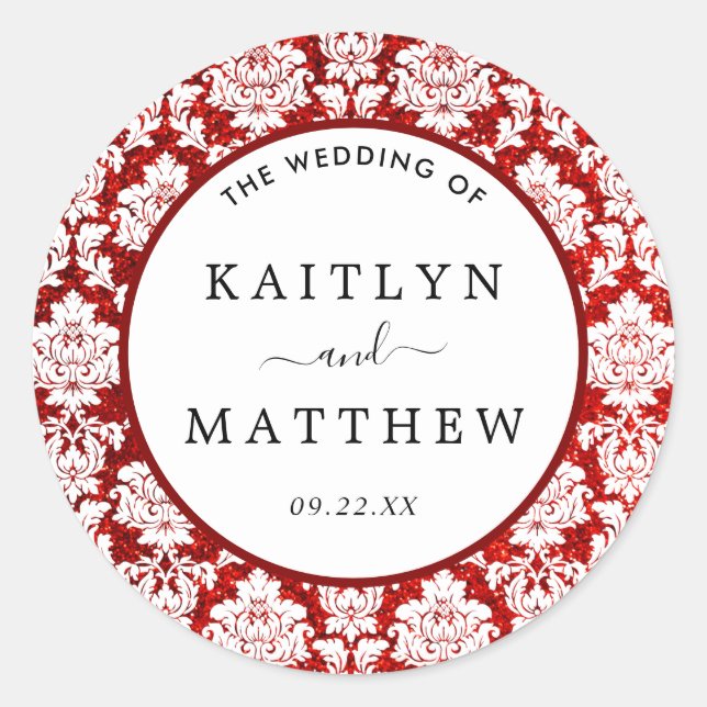 Pegatina Redonda La colección de Bodas Purpurinas Damask Las Vegas (Anverso)