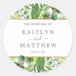 Pegatina Redonda La colección de Bodas verdes y dorados