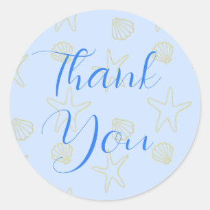 Pegatina Redonda La concha azul del mar de verano y la boda Star Be