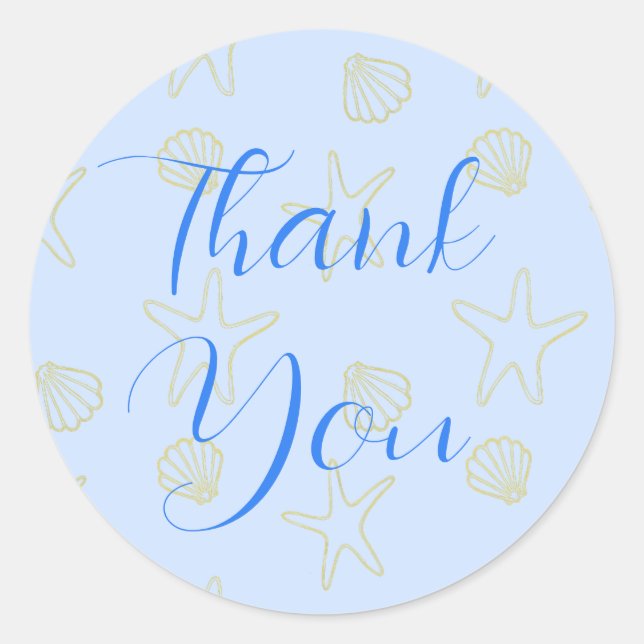 Pegatina Redonda La concha azul del mar de verano y la boda Star Be (Anverso)