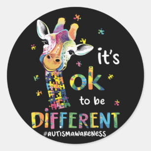 Pegatina Redonda La Conciencia Del Autismo Cuesta A La Girafa Anima