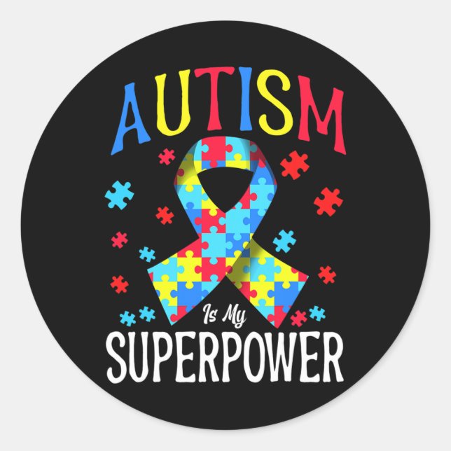 Pegatina Redonda La Conciencia Del Autismo Es Mi Superpoder Piezas  (Anverso)